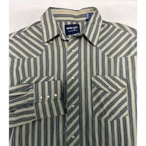 Wrangler Shirt Mens Large Beige Striped Pearl Snap Long Sleeve Cowboy Western